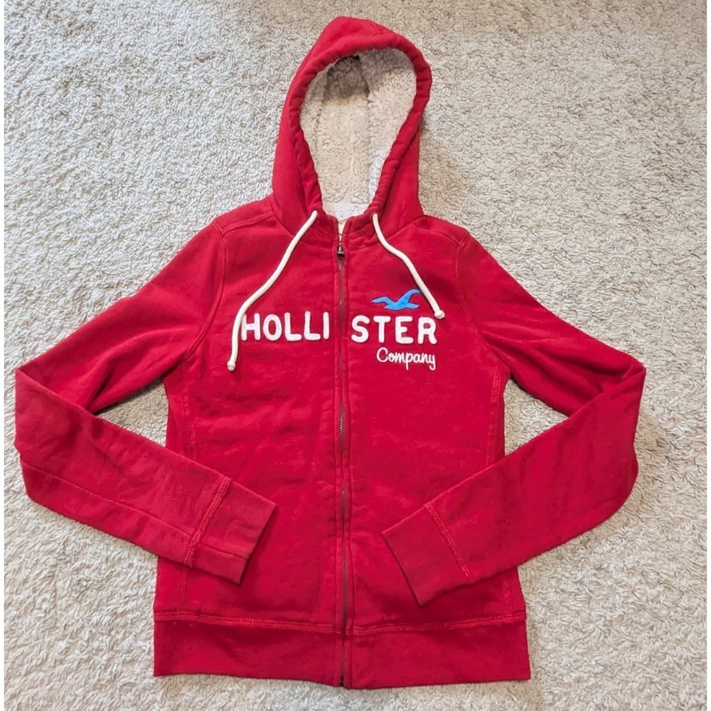 Hollister Full Zip Hoodie Sz S Sherpa Lined Spell Out Varsity Vtg Sweatshirt Y2K